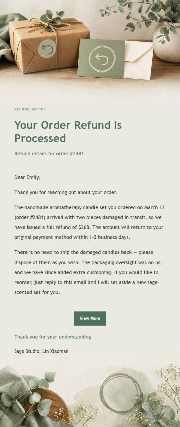 Sage Studio Refund Notice Email