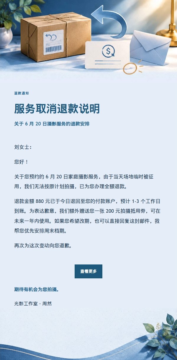 深蓝账本退款通知邮件 2