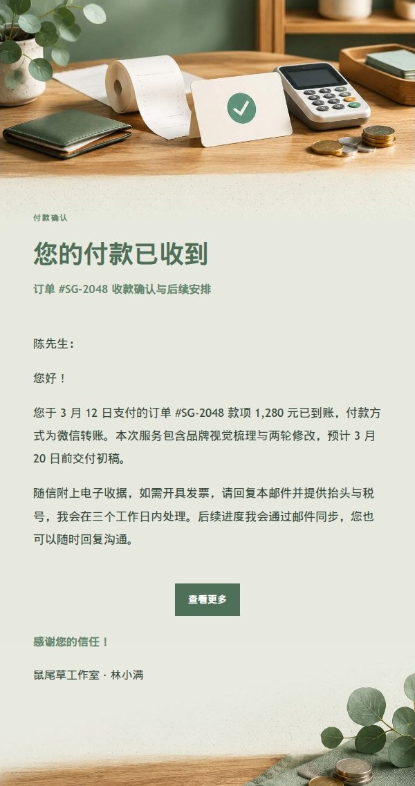 鼠尾草工作室付款收据邮件
