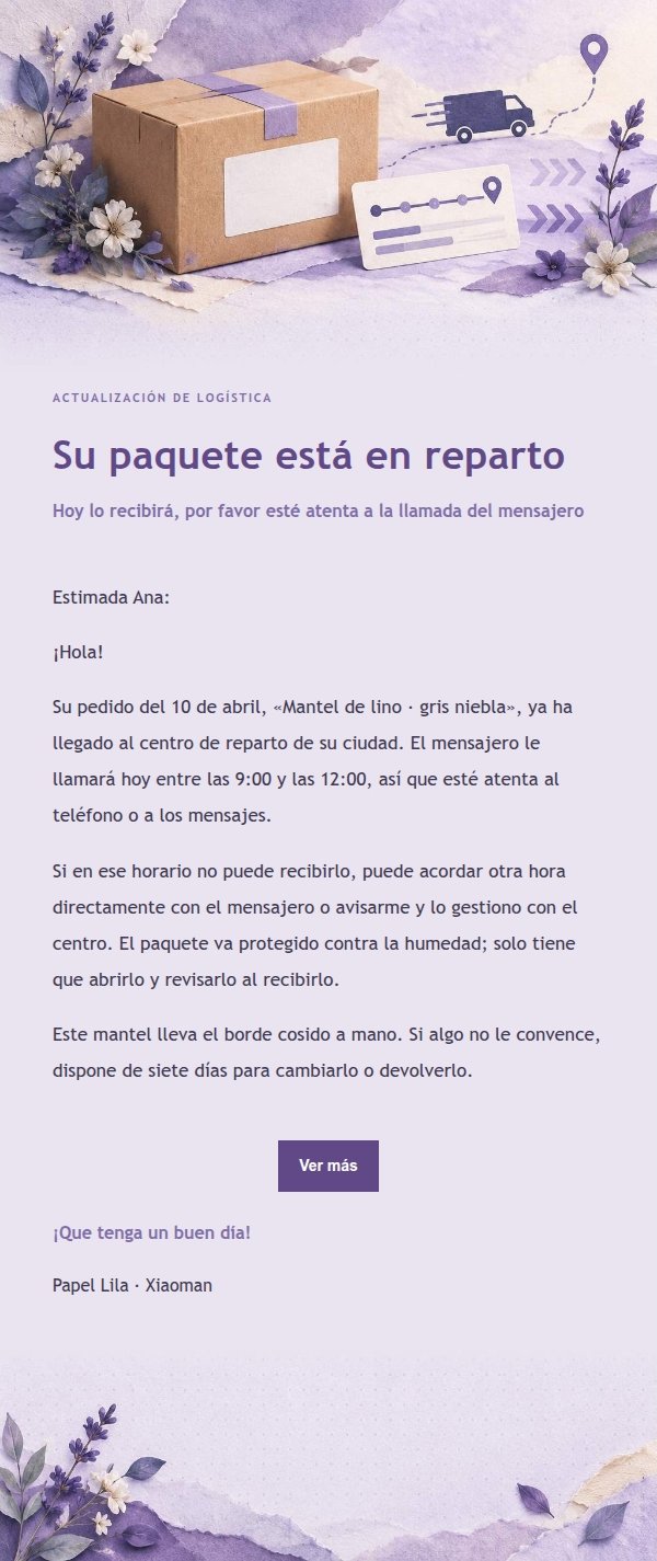 Aviso de Envío y Logística Estilo Papel Lila 2