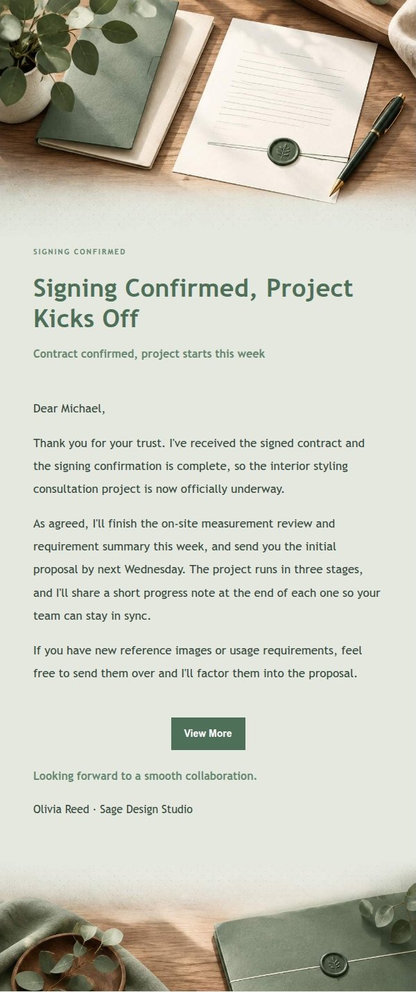 Sage Studio Contract Signing Confirmation Email 2