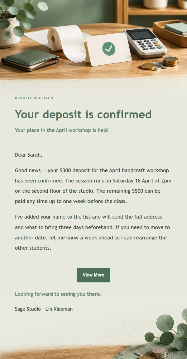 Sage Studio Payment Receipt Email 2