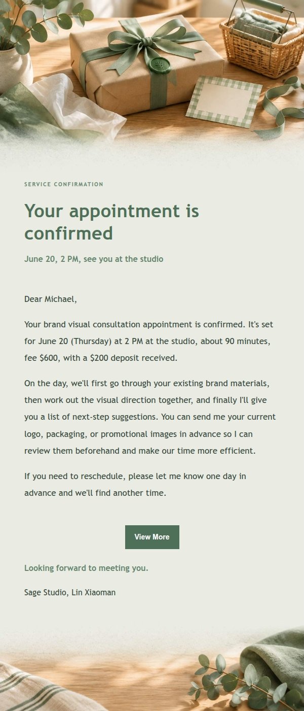 Sage Studio Order Confirmation Email 2