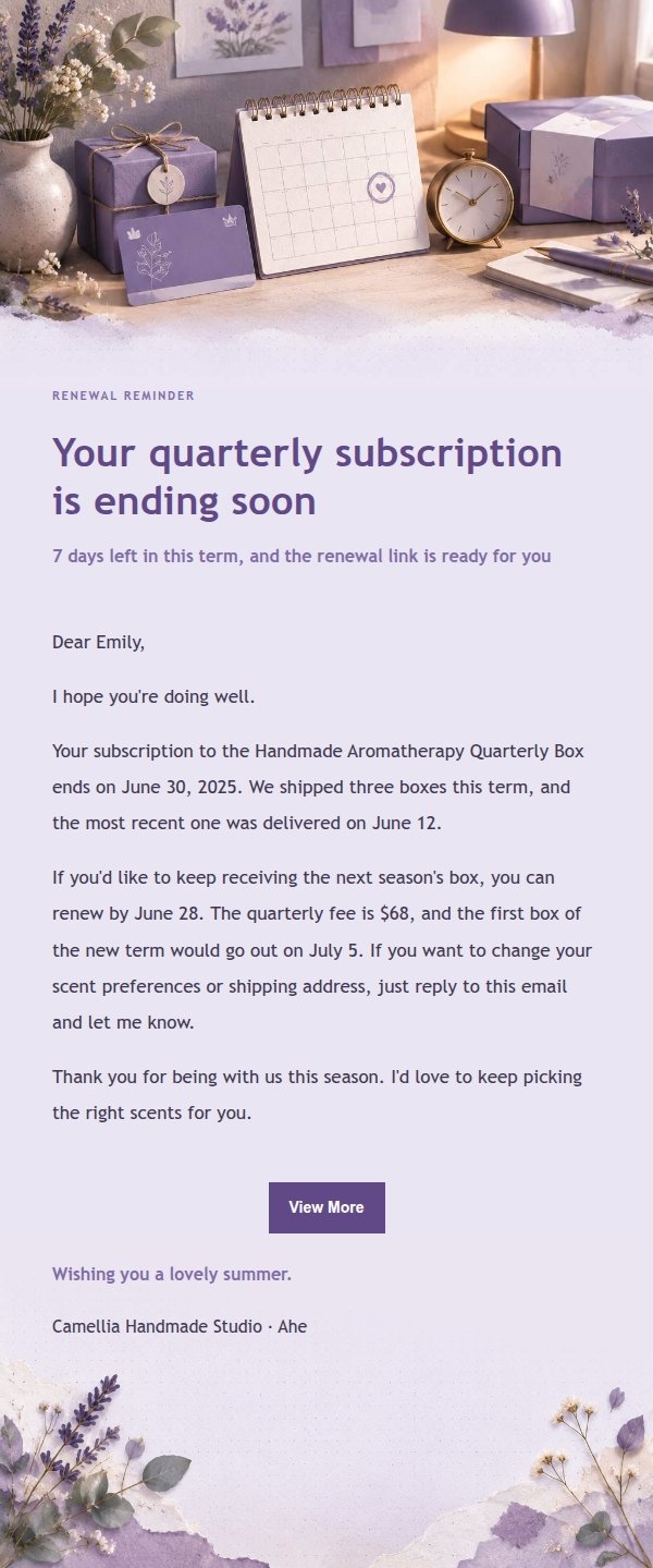 Lilac Paper Subscription Renewal Reminder