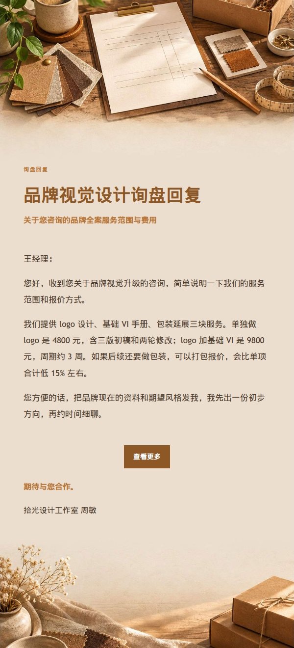 琥珀工作台报价询盘回复邮件 2