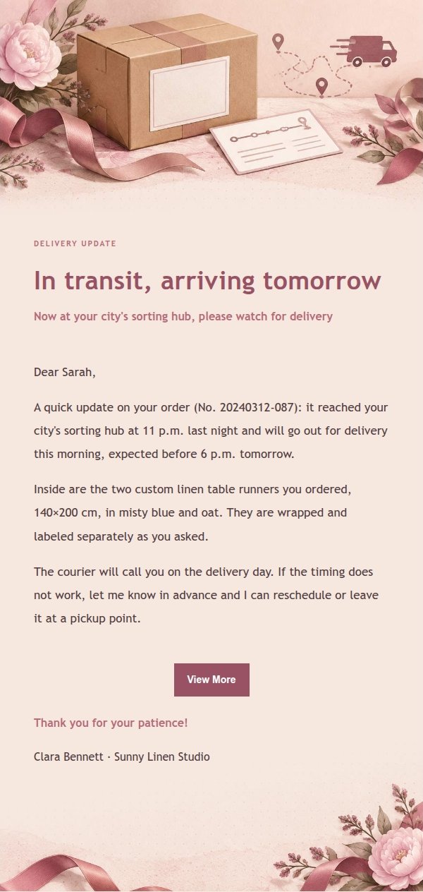 Rose Receipt Shipping & Delivery Notice Email 2