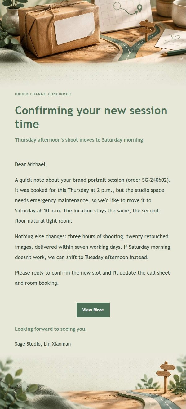 Sage Studio Order Delay & Change Notice 2