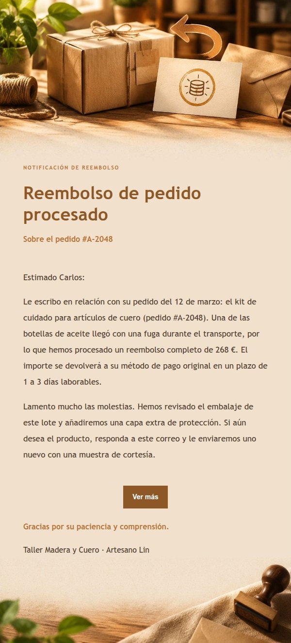 Notificación de Reembolso Taller Ámbar