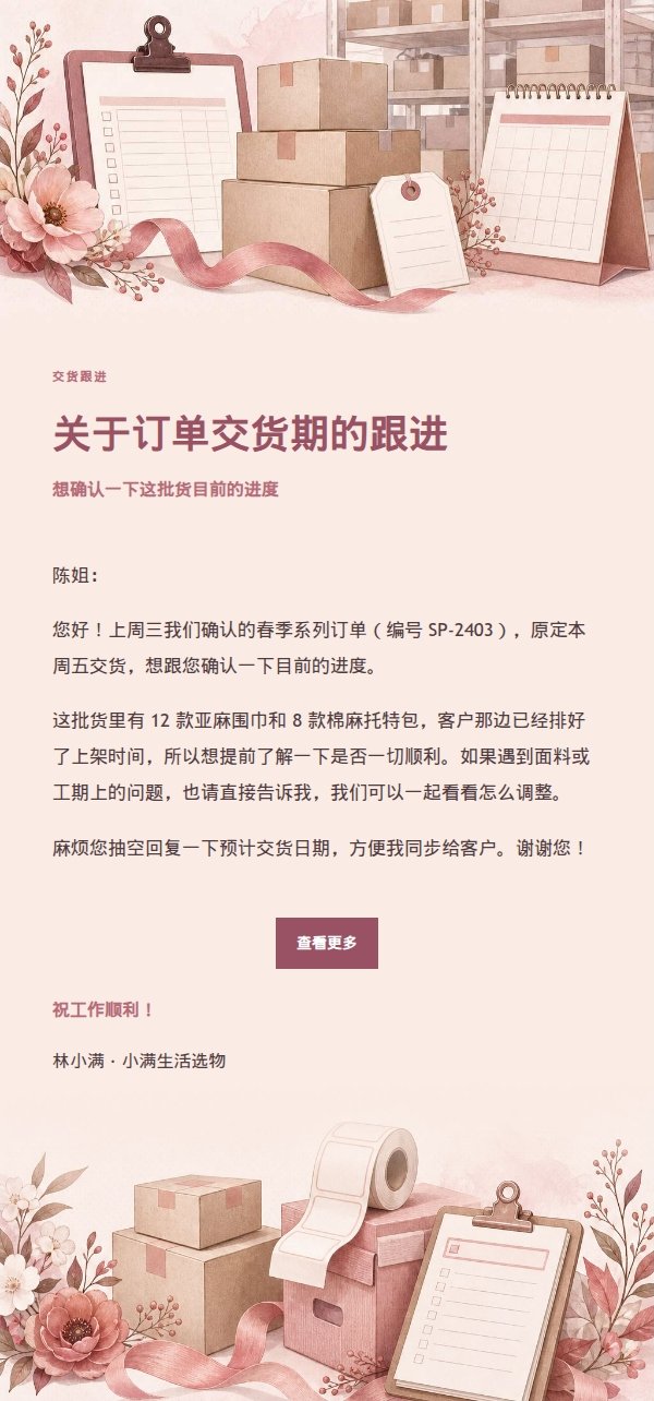 玫瑰收据供应商交货催办邮件