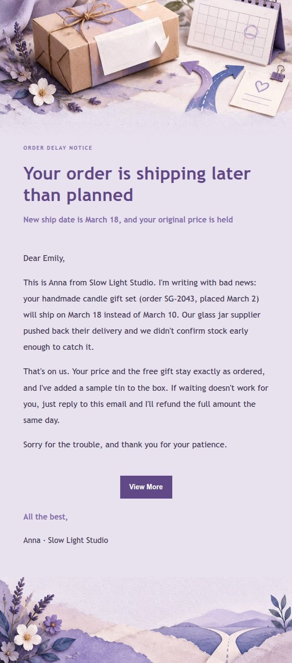 Lilac Paper Order Delay Notice
