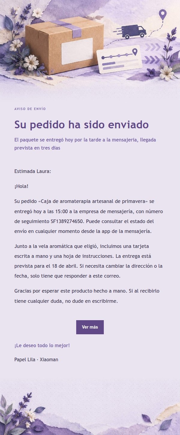Aviso de Envío y Logística Estilo Papel Lila