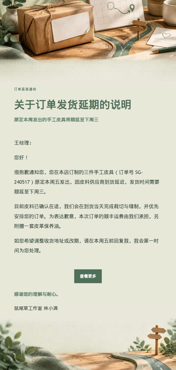 鼠尾草工作室订单延误变更通知
