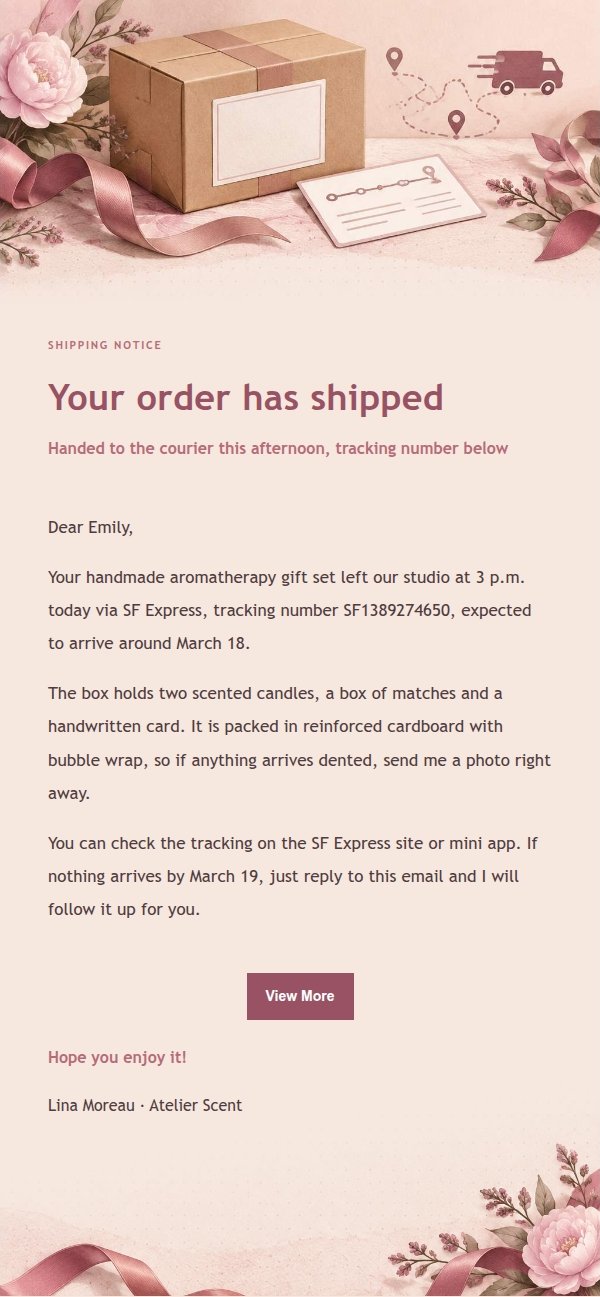Rose Receipt Shipping & Delivery Notice Email