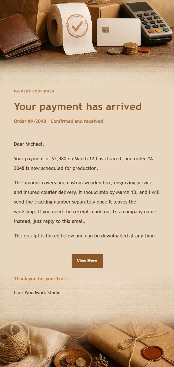 Amber Workbench Payment Receipt Email