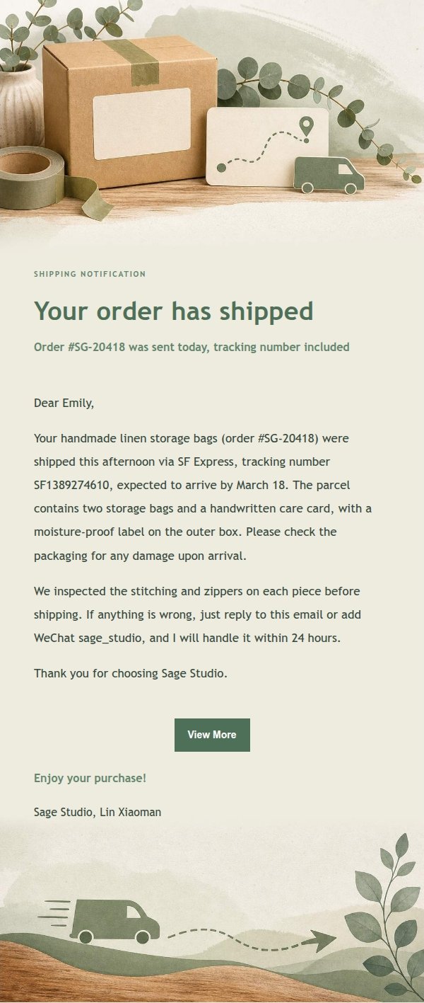 Sage Studio Shipping Notification