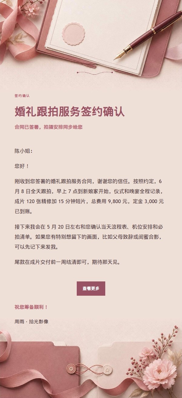 玫瑰收据合同签约确认邮件 2