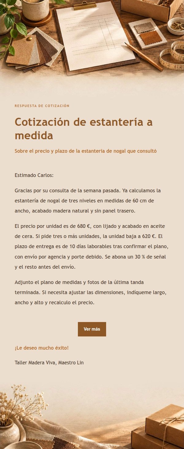 Respuesta de Cotización y Consulta Estilo Taller Ámbar