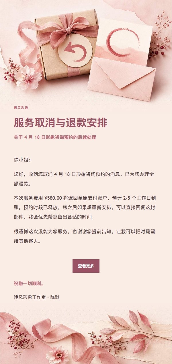 玫瑰收据退款通知邮件 2
