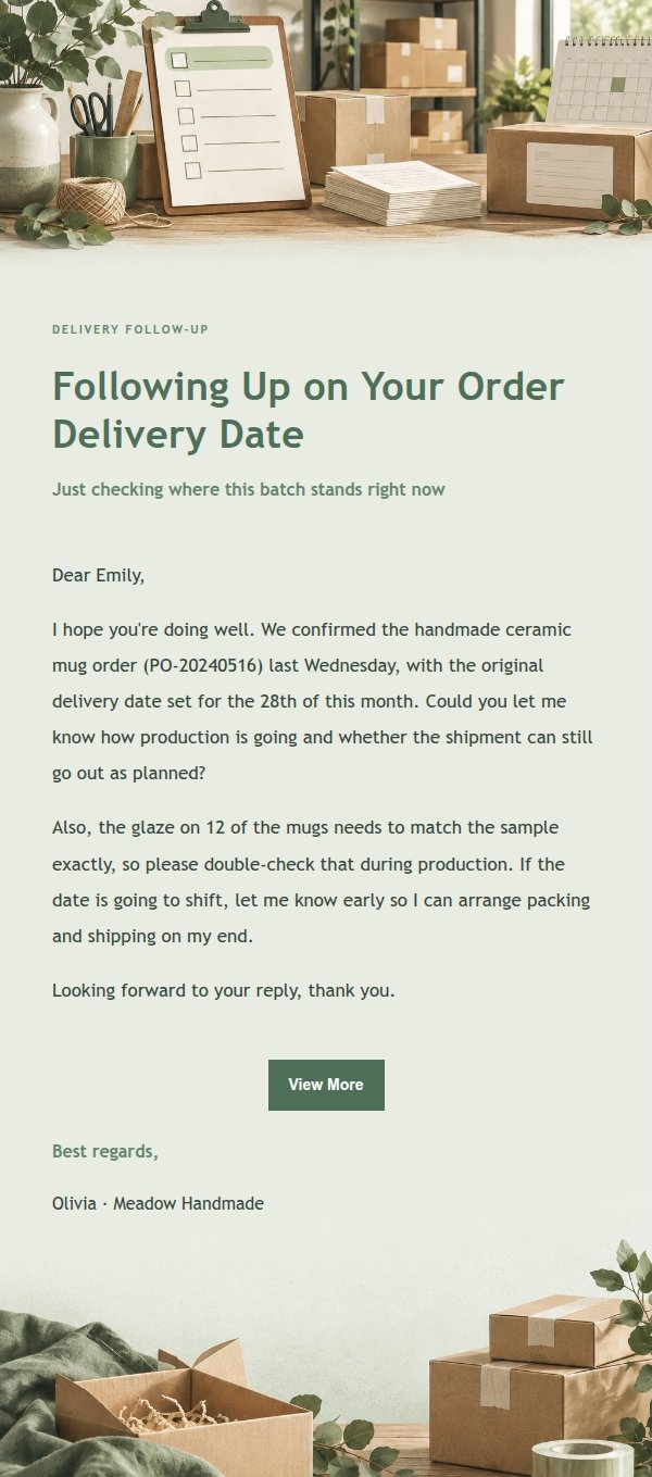 Sage Studio Supplier Delivery Reminder Email