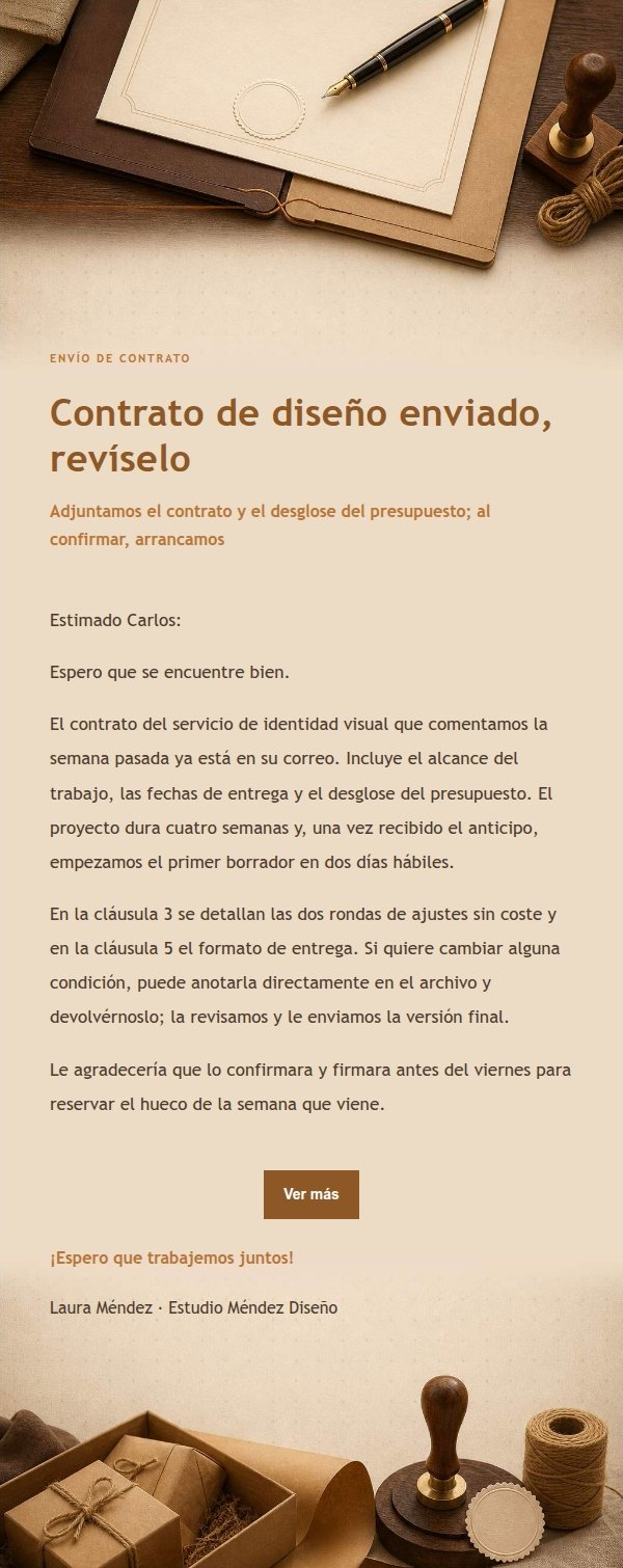 Correo de Confirmación de Contrato Estilo Taller Ámbar