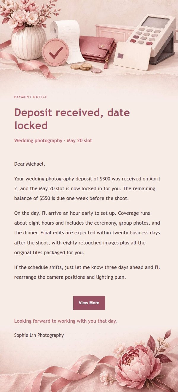 Rose Receipt Payment Confirmation Email 2