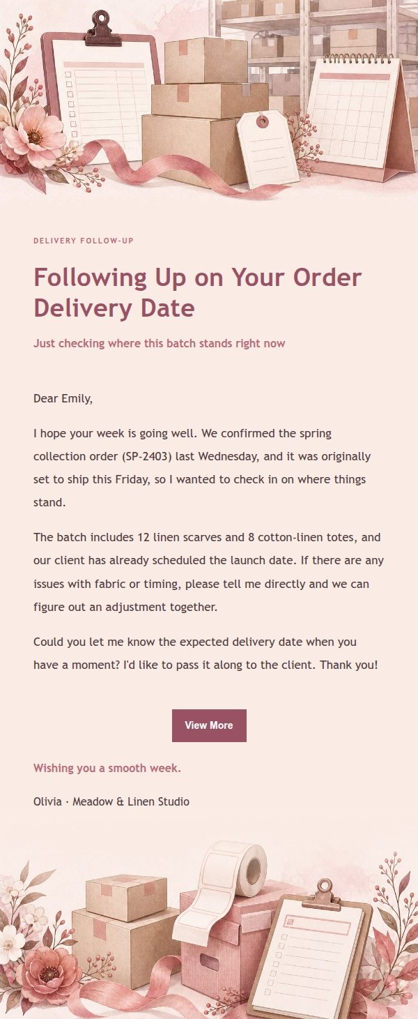 Rose Receipt Supplier Delivery Reminder Email