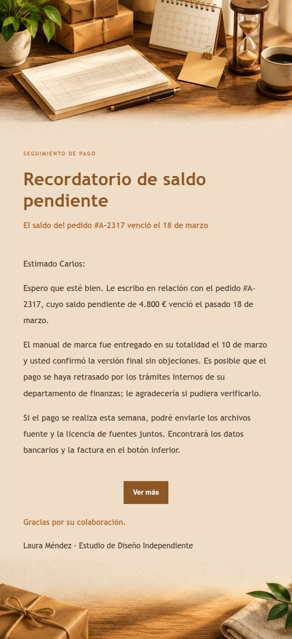 Recordatorio de Pago Cálido Estilo Taller Ámbar