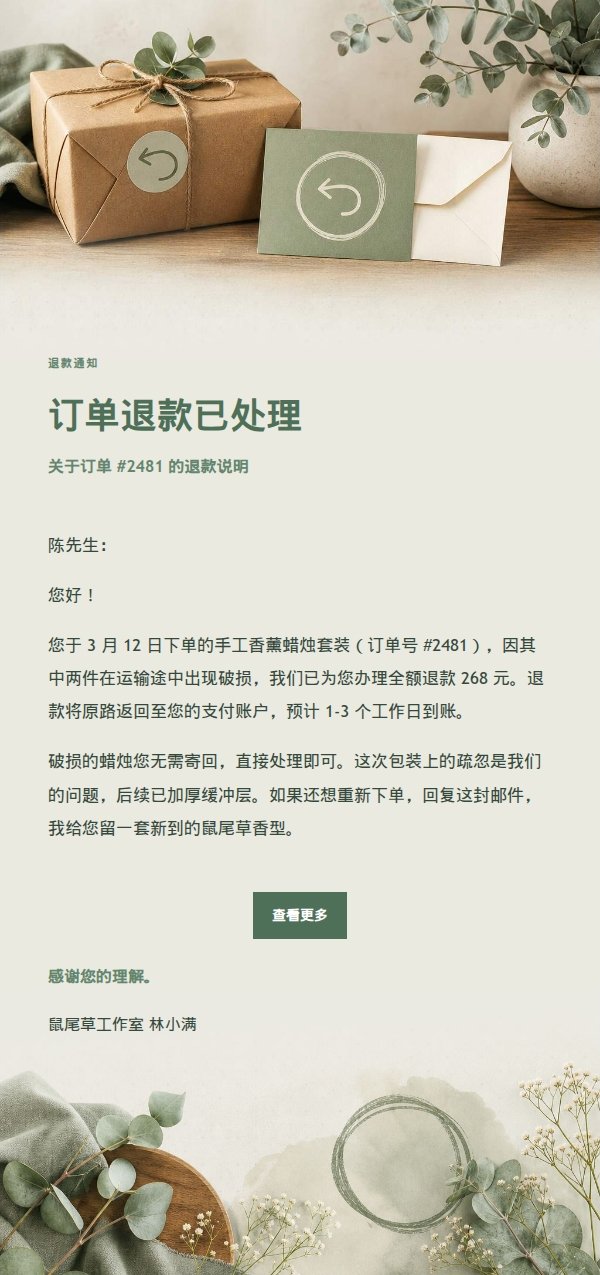 鼠尾草退款通知邮件