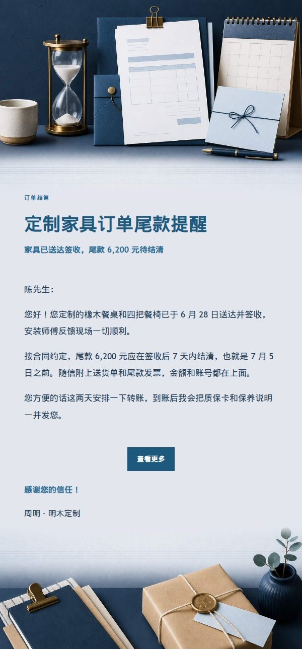 深蓝账本温和催款提醒邮件 2