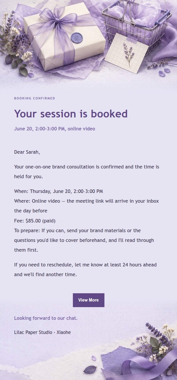 Lilac Paper Order Confirmation Email 2