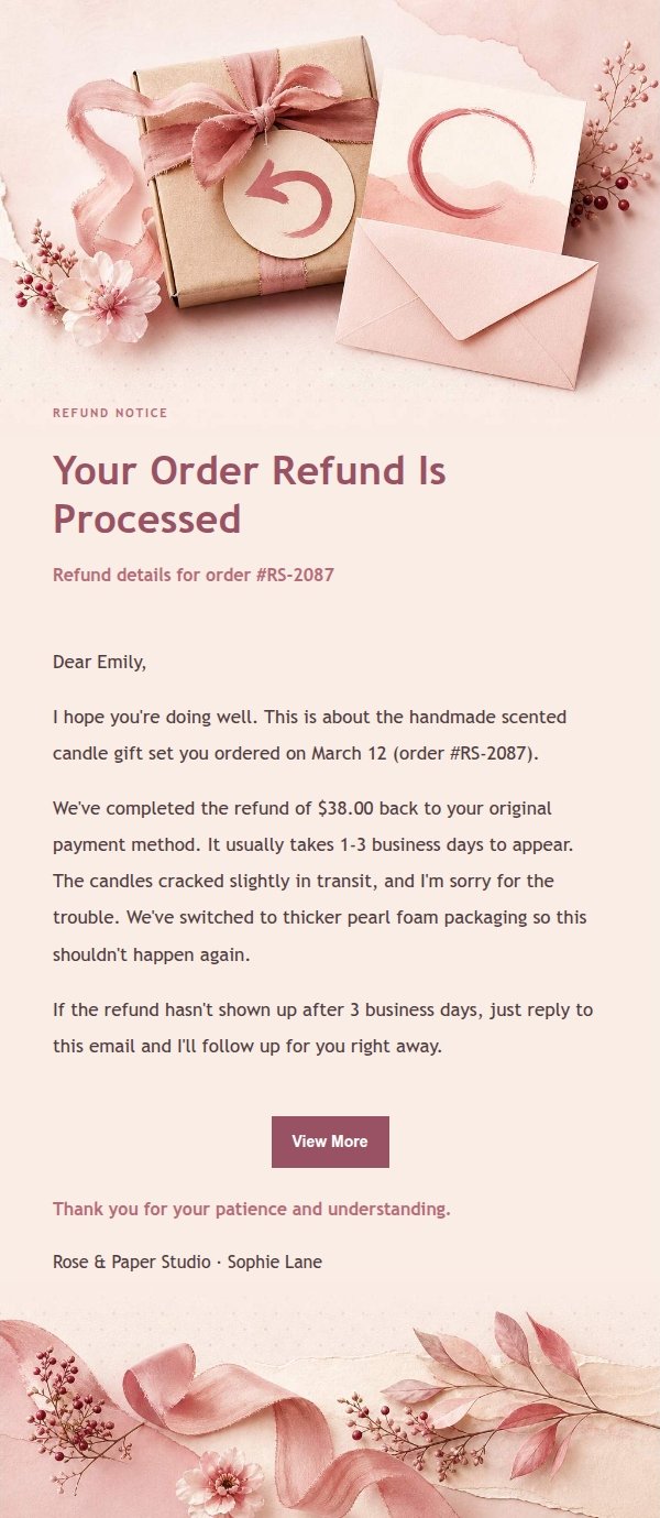 Rose Receipt Refund Notice Email
