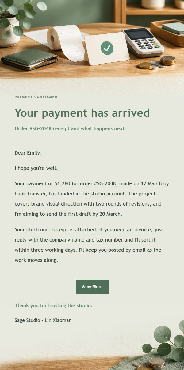 Sage Studio Payment Receipt Email