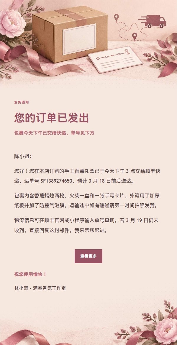 玫瑰收据发货物流通知邮件