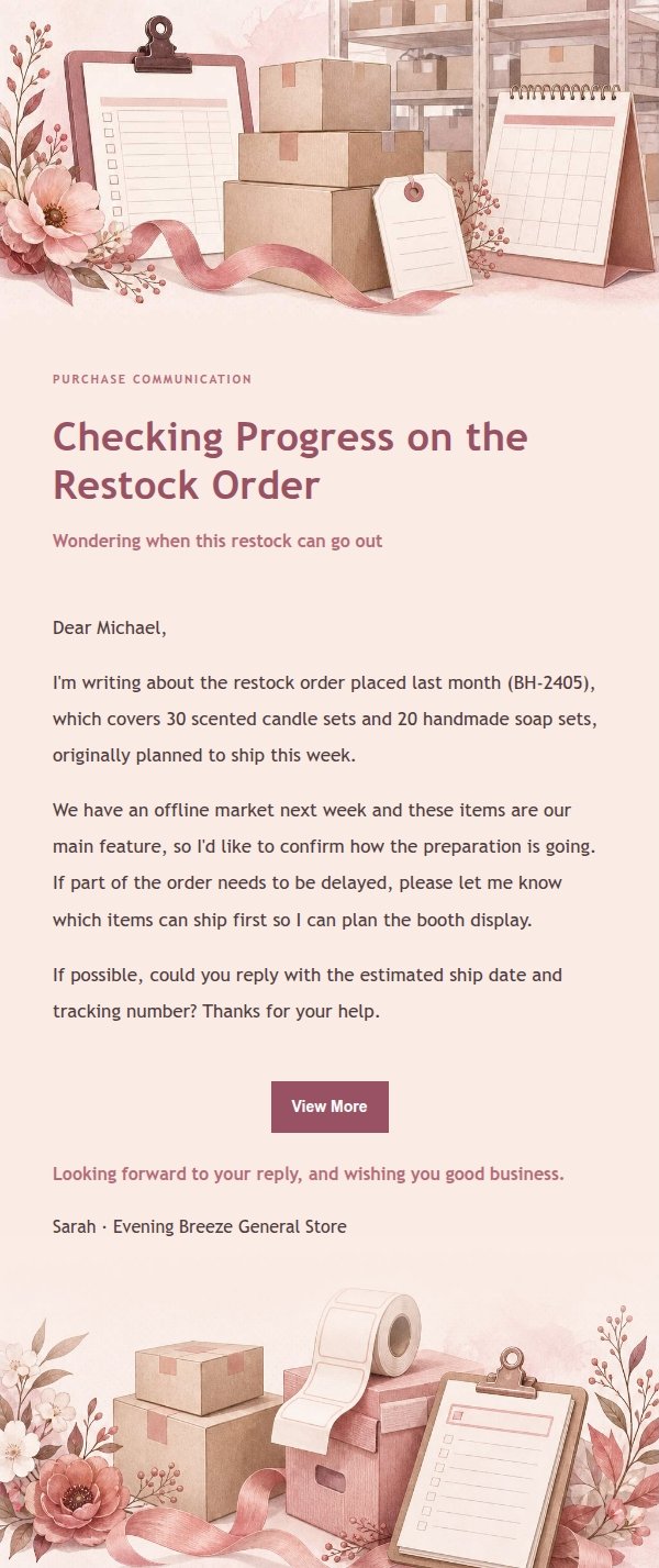 Rose Receipt Supplier Delivery Reminder Email 2