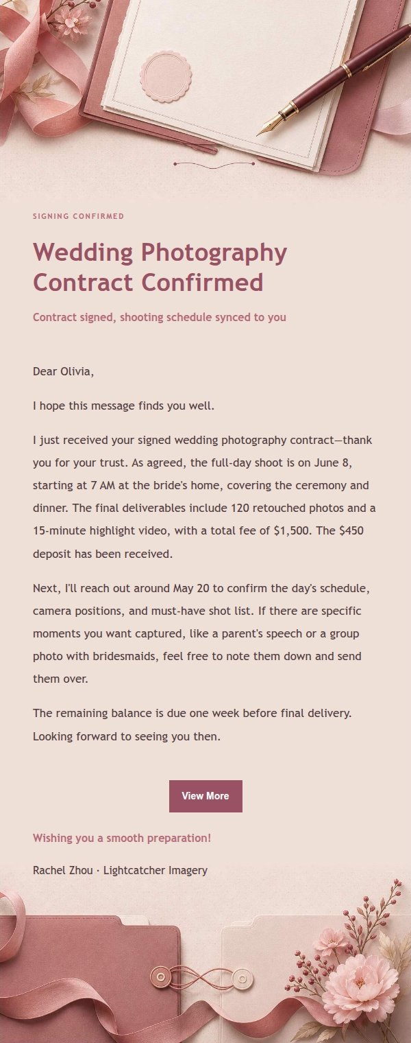 Rose Receipt Contract Signing Confirmation Email 2