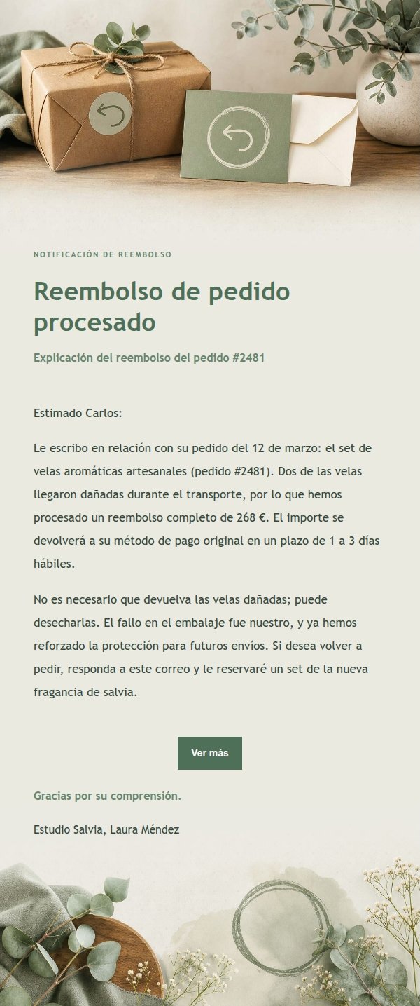 Notificación de Reembolso Estilo Estudio Salvia