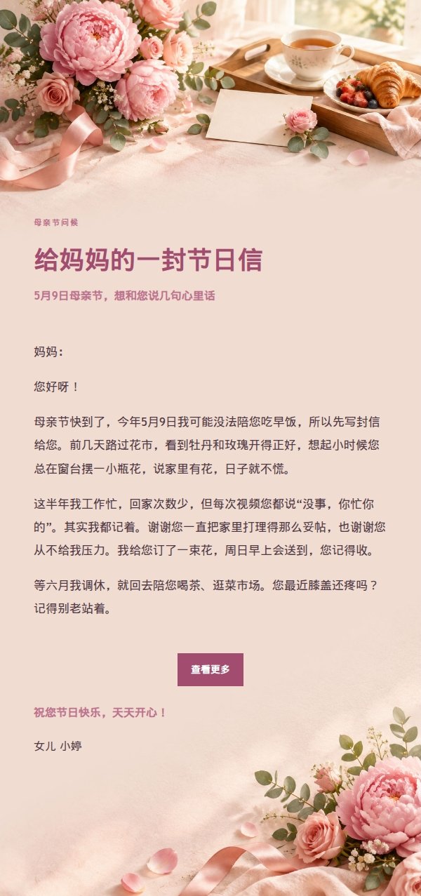 柔光浅调母亲节祝福信