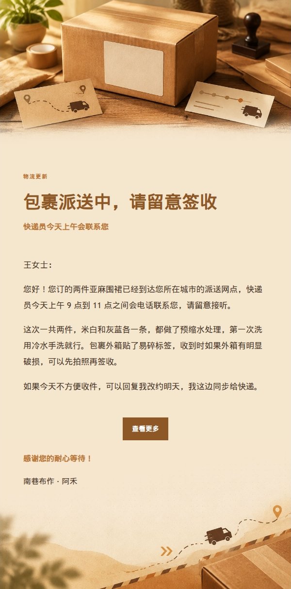 琥珀工作台发货物流通知 2
