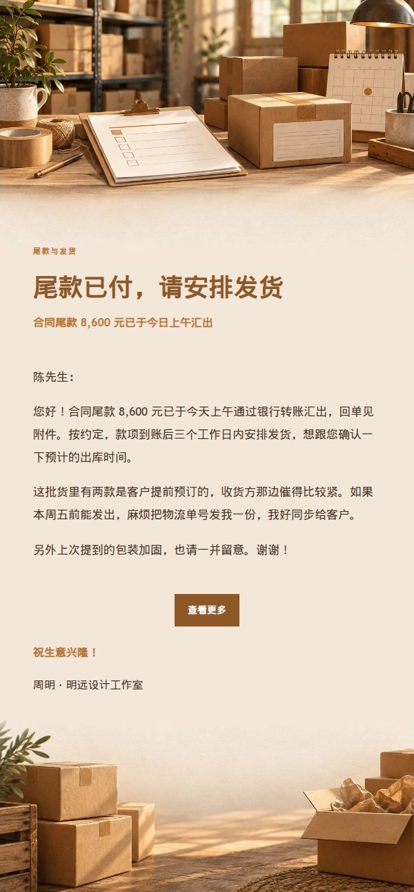 琥珀工作台供应商交货催办邮件 2