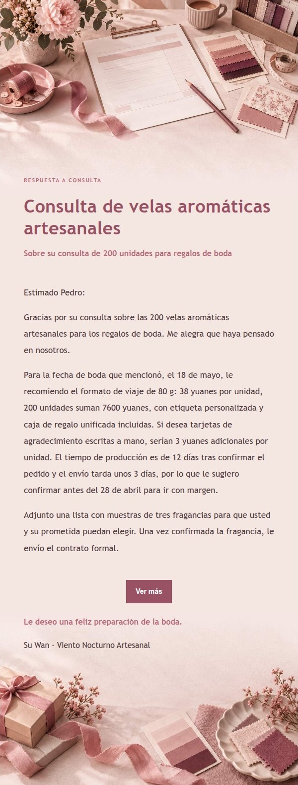 Correo de Respuesta a Cotización con Estilo Recibo Floral 2