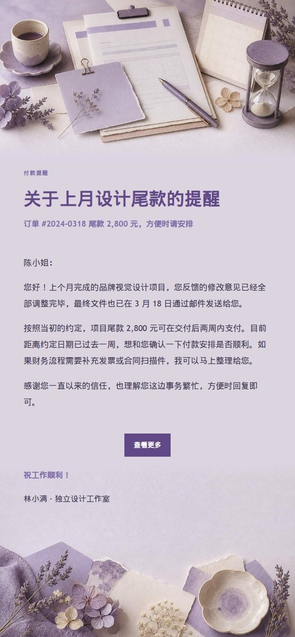 丁香纸品温和催款提醒邮件