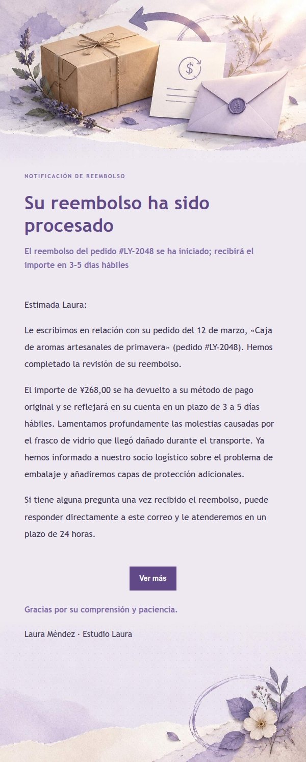 Notificación de Reembolso Estilo Papelería Lila