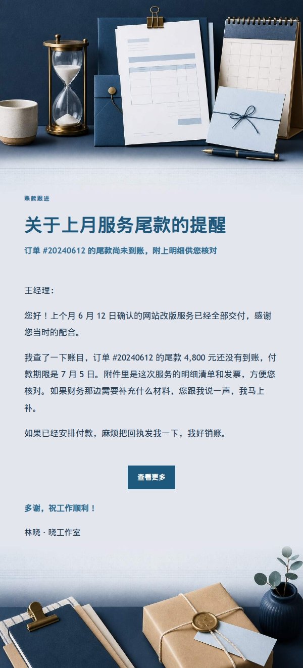 深蓝账本温和催款提醒邮件