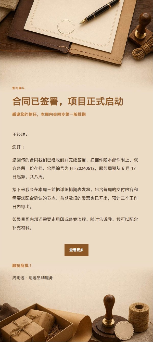琥珀工作台合同签约确认邮件 2