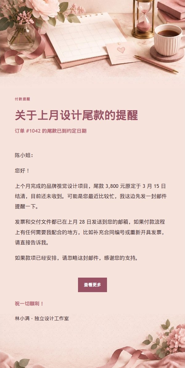 玫瑰收据温和催款提醒邮件