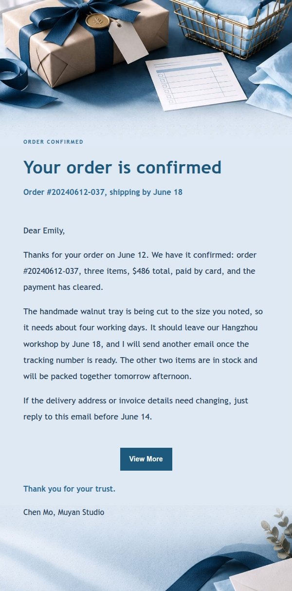 Deep Navy Ledger Order Confirmation Email