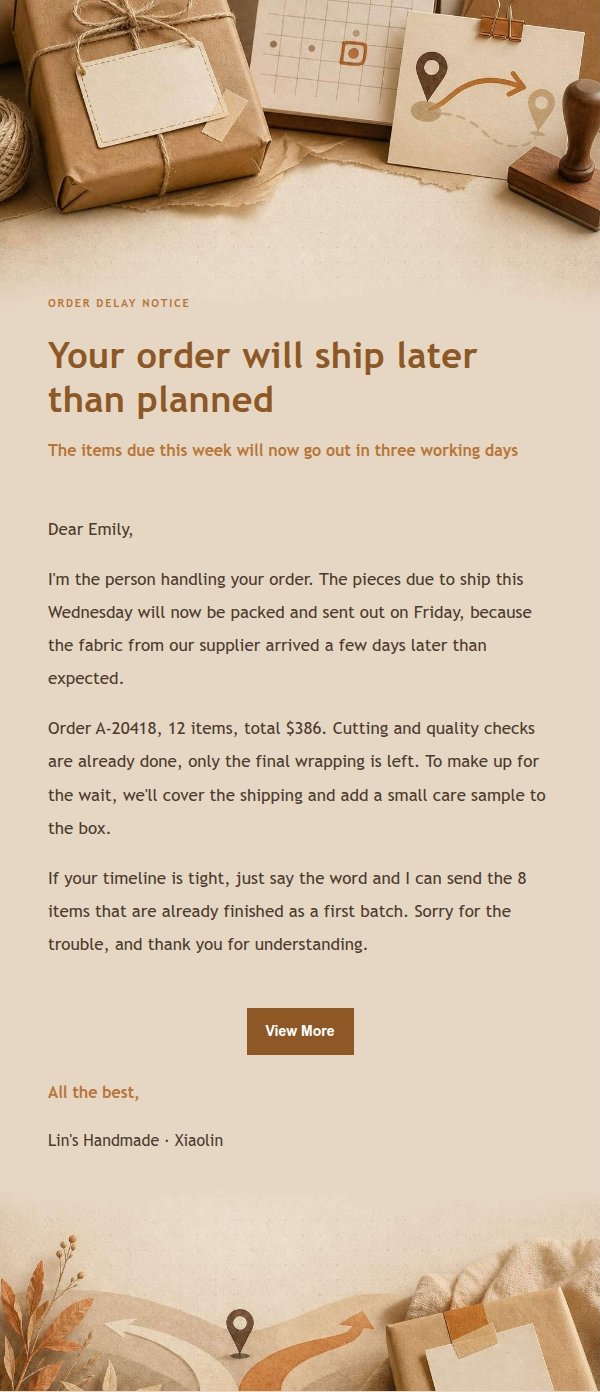 Amber Workbench Order Delay & Change Notice