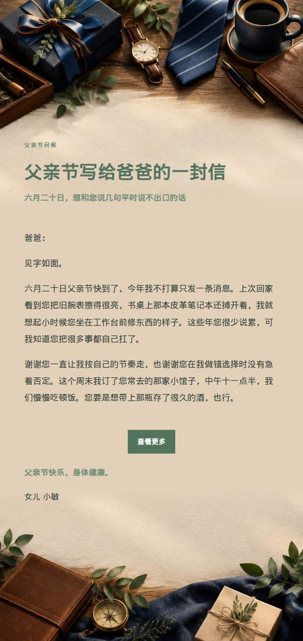 花园绿意父亲节祝福信
