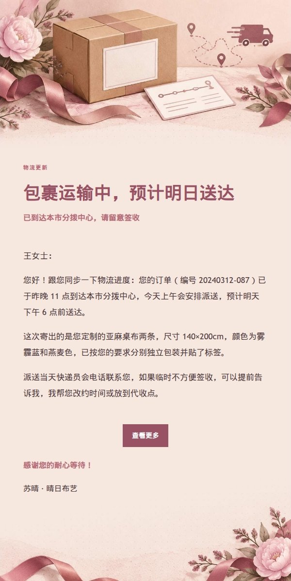 玫瑰收据发货物流通知邮件 2