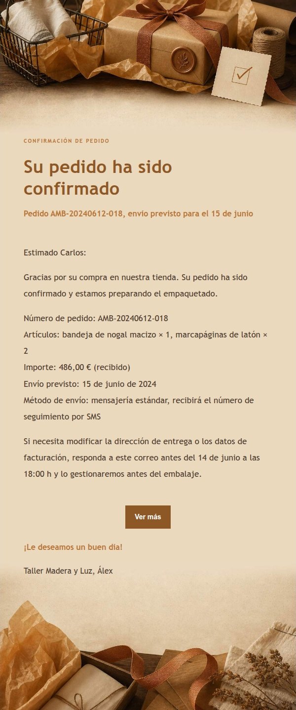 Confirmación de Pedido Taller Ámbar